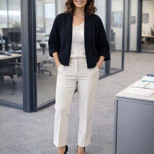 Hand Crafted Chunky Knit Cardigan Cropped Boho Chic Sweater Black Spring Summer